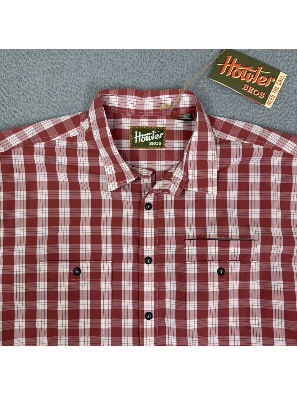 NWT Howler Bros Button Up Shirt Palaka Red Plaid Aransas Short Sleeve Men Sz XXL